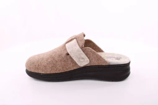 Fuß Bequem Damen Hausschuh Pantolette Wechselfußbett Zierschnalle beige S23 5025/01