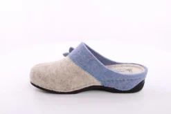 Fuß Bequem Damen Hausschuh Pantolette Blumen-Detail grün, grau S23 203/01