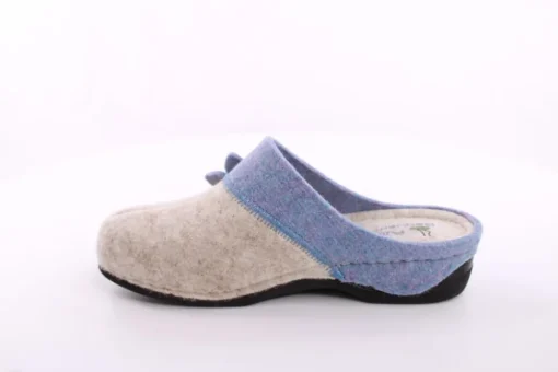Fuß Bequem Damen Hausschuh Pantolette Blumen-Detail grün, grau S23 203/01