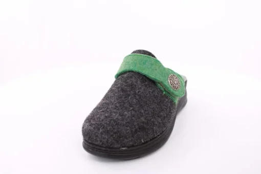 Fuß Bequem Damen Hausschuh Pantolette Wechselfußbett Klettverschluss grau S23 5027/01