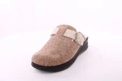 Fuß Bequem Damen Hausschuh Pantolette Wechselfußbett Zierschnalle beige S23 5025/01