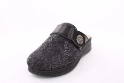 Fuß Bequem Damen Hausschuh Pantolette Klettverschluss Wechselfußbett schwarz S23 5027/9-48
