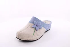 Fuß Bequem Damen Hausschuh Pantolette Blumen-Detail grün, grau S23 203/01