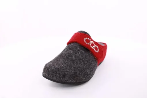 Fuß Bequem Damen Hausschuh Pantolette Klettverschluss grau S23 207-2/01