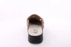 Fuß Bequem Damen Hausschuh Pantolette Wechselfußbett Zierschnalle beige S23 5025/01