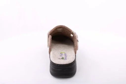 Fuß Bequem Damen Hausschuh Pantolette Wechselfußbett Zierschnalle beige S23 5025/01
