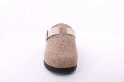 Fuß Bequem Damen Hausschuh Pantolette Wechselfußbett Zierschnalle beige S23 5025/01
