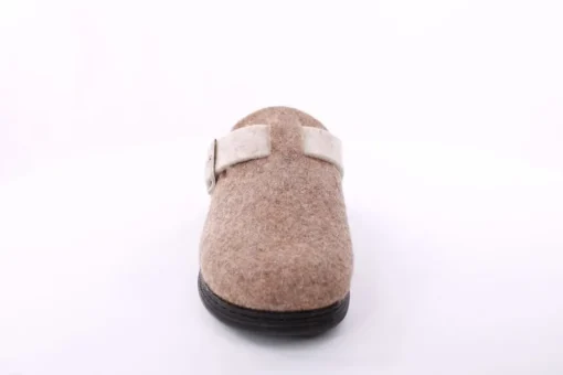 Fuß Bequem Damen Hausschuh Pantolette Wechselfußbett Zierschnalle beige S23 5025/01