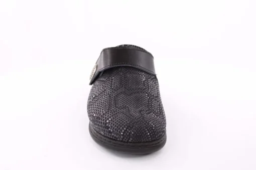 Fuß Bequem Damen Hausschuh Pantolette Klettverschluss Wechselfußbett schwarz S23 5027/9-48