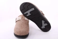 Fuß Bequem Damen Hausschuh Pantolette Wechselfußbett Zierschnalle beige S23 5025/01