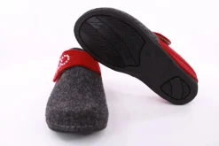Fuß Bequem Damen Hausschuh Pantolette Klettverschluss grau S23 207-2/01