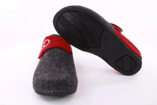 Fuß Bequem Damen Hausschuh Pantolette Klettverschluss grau S23 207-2/01