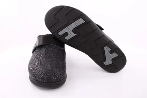 Fuß Bequem Damen Hausschuh Pantolette Klettverschluss Wechselfußbett schwarz S23 5027/9-48