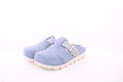 Fuß Bequem Damen Hausschuh Pantolette Zierschnalle rosa, blau S23 1100/01