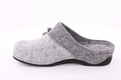 Fuß Bequem Damen Hausschuh Pantolette Blumen-Detail grün, grau S23 203/01