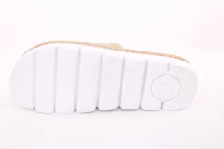 Fuß Bequem Damen Pantolette Leder Kork- Fußbett grau beige S14 9000