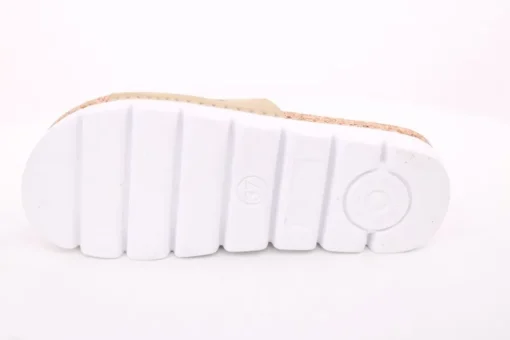 Fuß Bequem Damen Pantolette Leder Kork- Fußbett grau beige S14 9000
