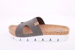 Fuß Bequem Damen Pantolette Leder Kork- Fußbett grau beige S14 9000