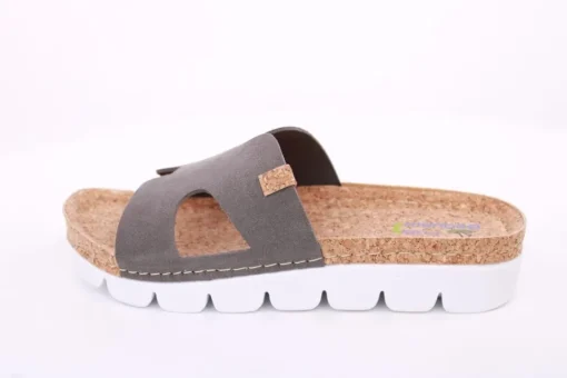 Fuß Bequem Damen Pantolette Leder Kork- Fußbett grau beige S14 9000
