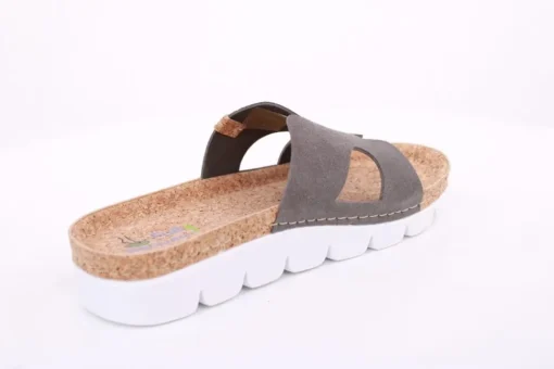 Fuß Bequem Damen Pantolette Leder Kork- Fußbett grau beige S14 9000