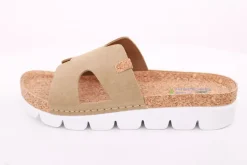 Fuß Bequem Damen Pantolette Leder Kork- Fußbett grau beige S14 9000