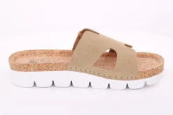 Fuß Bequem Damen Pantolette Leder Kork- Fußbett grau beige S14 9000