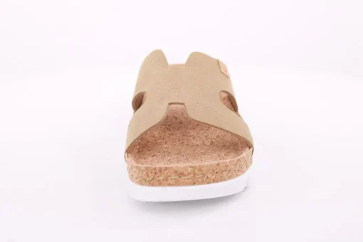Fuß Bequem Damen Pantolette Leder Kork- Fußbett grau beige S14 9000