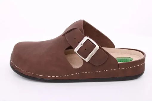 Fuß Bequem Herren Pantolette Clog Leder Gelkissen braun S14 1013M