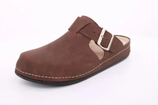 Fuß Bequem Herren Pantolette Clog Leder Gelkissen braun S14 1013M