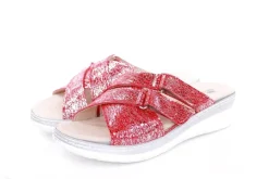 Fußbequem Damen Pantolette Wechselfußbett metallisch glänzend rot S213 5013