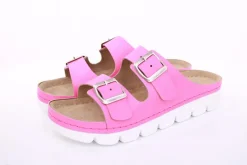 Fußbequem Damen Pantolette Leder gelb, pink S13 9002