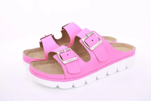 Fußbequem Damen Pantolette Leder gelb, pink S13 9002