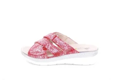 Fußbequem Damen Pantolette Wechselfußbett metallisch glänzend rot S213 5013