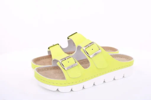 Fußbequem Damen Pantolette Leder gelb, pink S13 9002