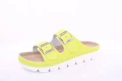 Fußbequem Damen Pantolette Leder gelb, pink S13 9002