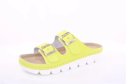 Fußbequem Damen Pantolette Leder gelb, pink S13 9002