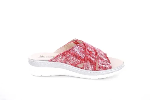 Fußbequem Damen Pantolette Wechselfußbett metallisch glänzend rot S213 5013