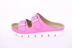 Fußbequem Damen Pantolette Leder gelb, pink S13 9002
