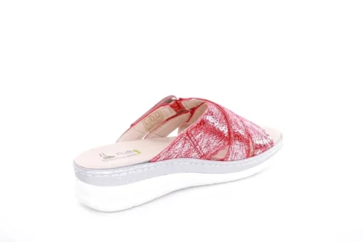Fußbequem Damen Pantolette Wechselfußbett metallisch glänzend rot S213 5013