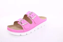 Fußbequem Damen Pantolette Leder gelb, pink S13 9002