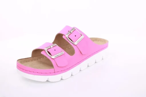 Fußbequem Damen Pantolette Leder gelb, pink S13 9002