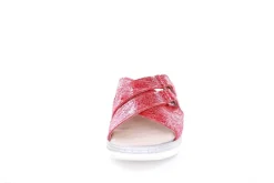 Fußbequem Damen Pantolette Wechselfußbett metallisch glänzend rot S213 5013