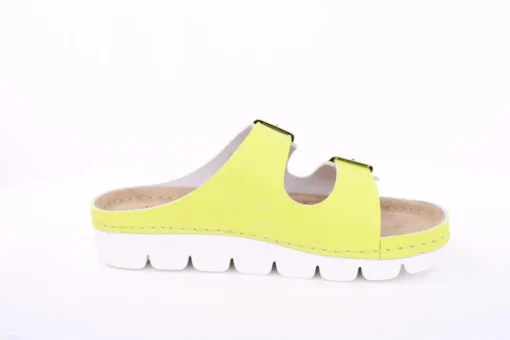 Fußbequem Damen Pantolette Leder gelb, pink S13 9002
