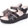 Fußbequem Damen Sandale Leder Wechselfußbett Klettverschluss schwarz S13 10301