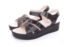Fußbequem Damen Sandale Leder Wechselfußbett Klettverschluss schwarz S13 10301