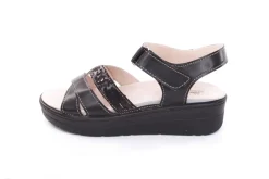 Fußbequem Damen Sandale Leder Wechselfußbett Klettverschluss schwarz S13 10301