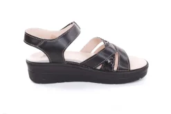 Fußbequem Damen Sandale Leder Wechselfußbett Klettverschluss schwarz S13 10301