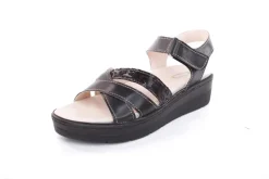 Fußbequem Damen Sandale Leder Wechselfußbett Klettverschluss schwarz S13 10301