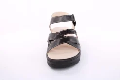 Fußbequem Damen Sandale Leder Wechselfußbett Klettverschluss schwarz S13 10301