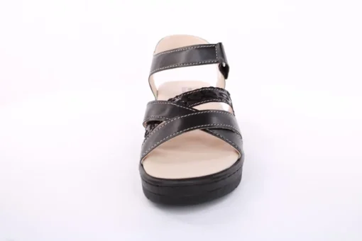 Fußbequem Damen Sandale Leder Wechselfußbett Klettverschluss schwarz S13 10301